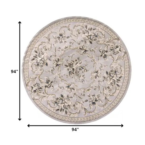 Light Grey Floral Round Indoor Area Rug Photo 2