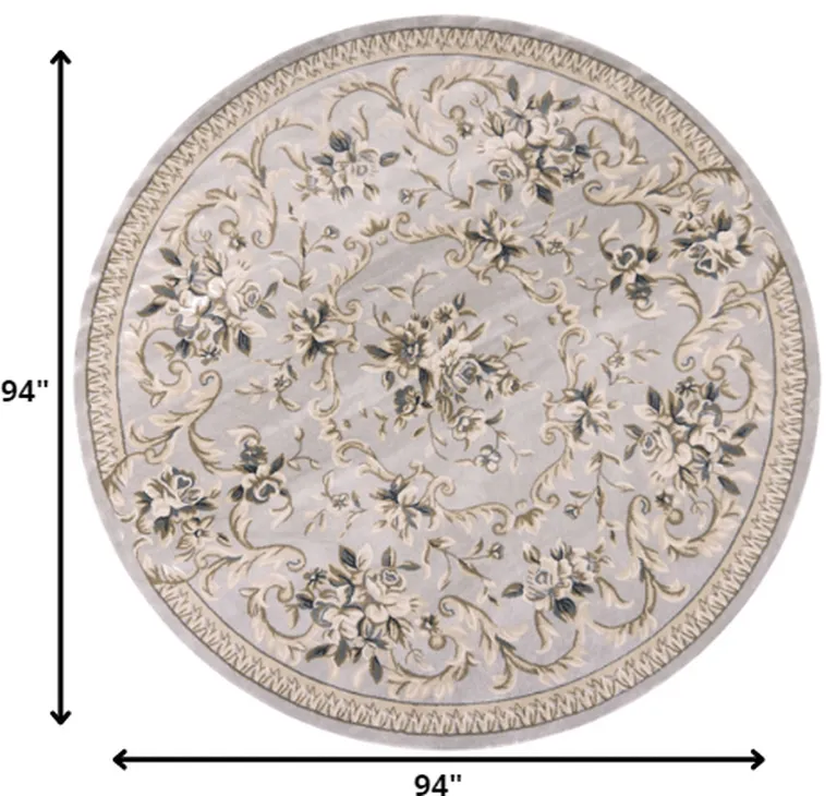 Light Grey Floral Round Indoor Area Rug Photo 2