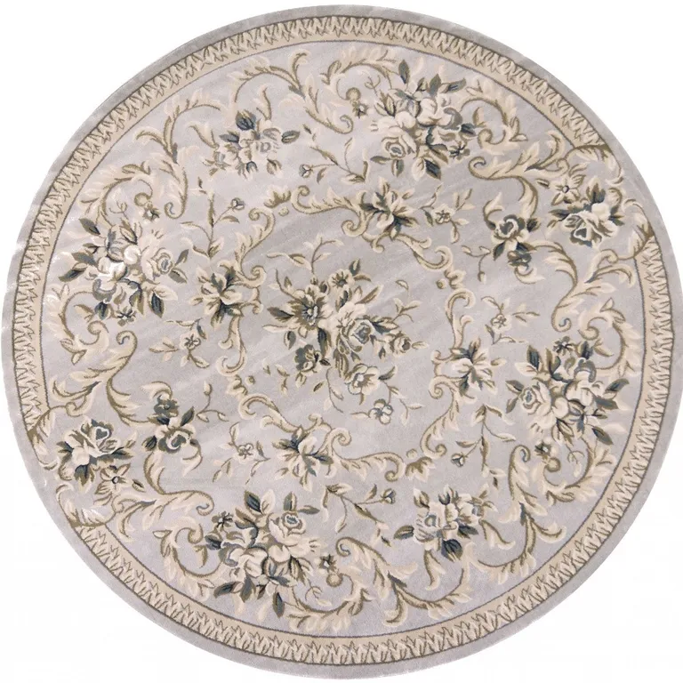 Light Grey Floral Round Indoor Area Rug Photo 4