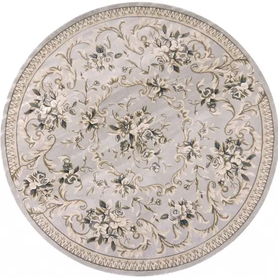 Light Grey Floral Round Indoor Area Rug Photo 4