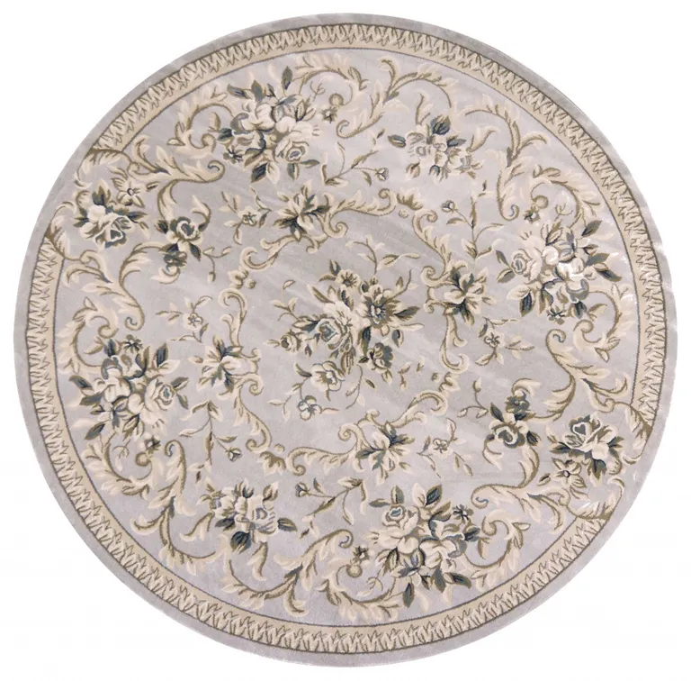 Light Grey Floral Round Indoor Area Rug Photo 3