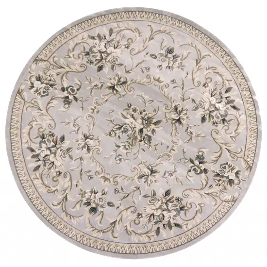 Light Grey Floral Round Indoor Area Rug Photo 3