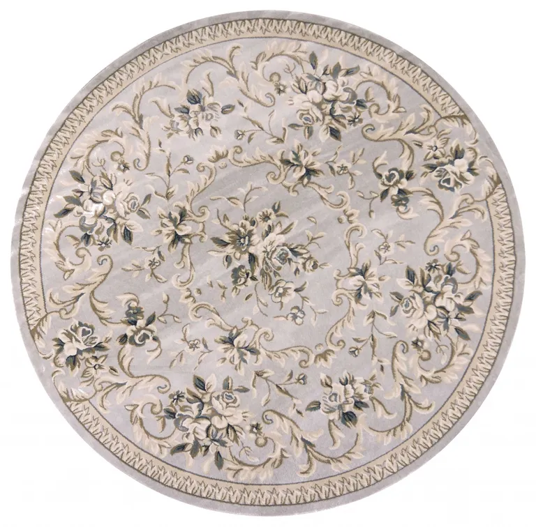 Light Grey Floral Round Indoor Area Rug Photo 1