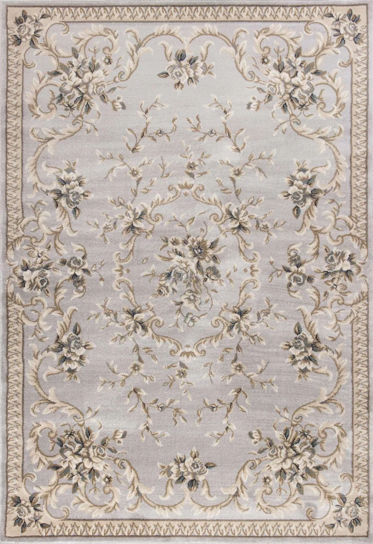 Light Grey Floral Vines Bordered Area Rug Photo 1