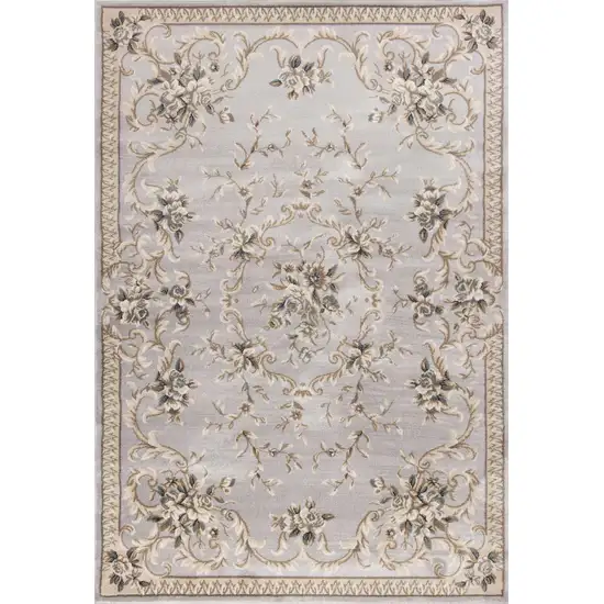 Light Grey Floral Vines Bordered Area Rug Photo 1