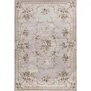 Photo of Light Grey Floral Vines Bordered Area Rug