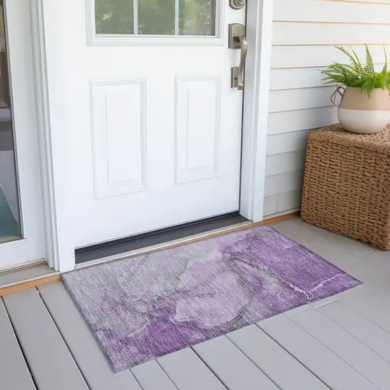 Lilac Abstract Washable Non Skid Indoor Outdoor Area Rug Photo 8