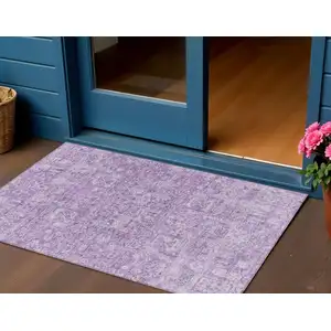 Photo of Lilac And Purple Floral Washable Indoor Outdoor Area Rug