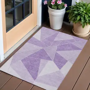 Photo of Lilac And Purple Geometric Washable Indoor Outdoor Area Rug