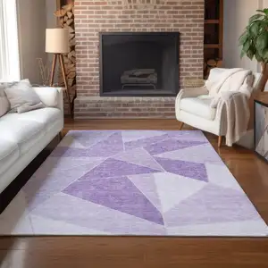 Photo of Lilac And Purple Geometric Washable Indoor Outdoor Area Rug