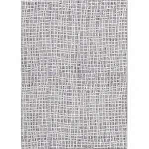 Photo of Lilac Purple And Ivory Striped Washable Indoor Outdoor Area Rug