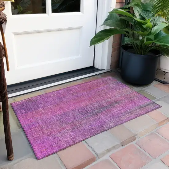 Lilac Striped Washable Non Skid Indoor Outdoor Area Rug Photo 8