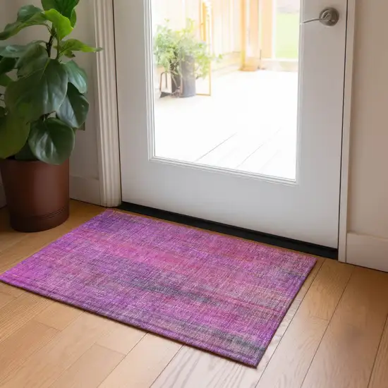 Lilac Striped Washable Non Skid Indoor Outdoor Area Rug Photo 9