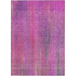 Photo of Lilac Striped Washable Non Skid Indoor Outdoor Area Rug