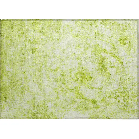 Lime Green Abstract Washable Non Skid Indoor Outdoor Area Rug Photo 2