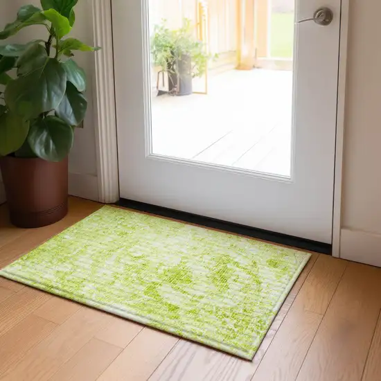 Lime Green Abstract Washable Non Skid Indoor Outdoor Area Rug Photo 9