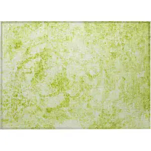 Photo of Lime Green Abstract Washable Non Skid Indoor Outdoor Area Rug