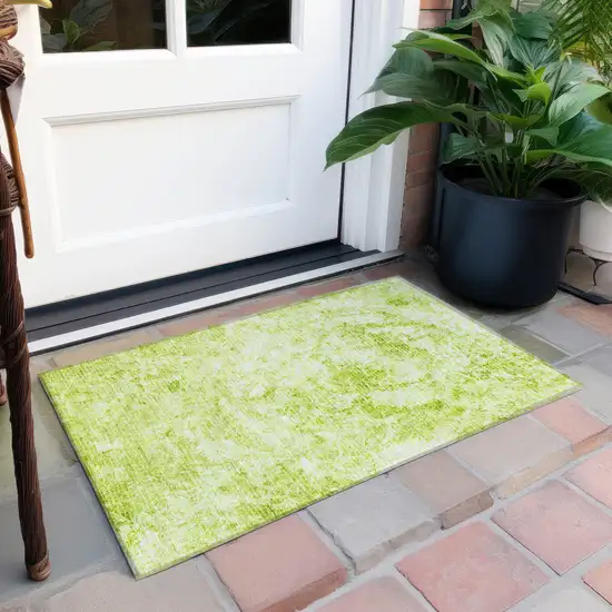 Lime Green Abstract Washable Non Skid Indoor Outdoor Area Rug Photo 8