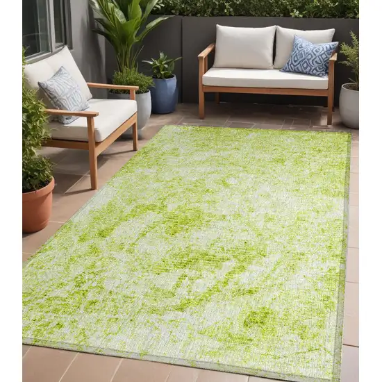 Lime Green Abstract Washable Non Skid Indoor Outdoor Area Rug Photo 1