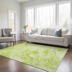 Photo of Lime Green Abstract Washable Non Skid Indoor Outdoor Area Rug