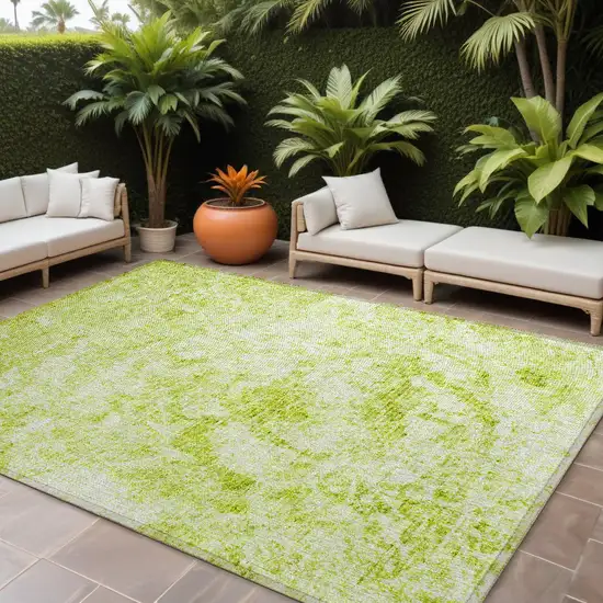 Lime Green Abstract Washable Non Skid Indoor Outdoor Area Rug Photo 1