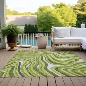 Photo of Lime Green And Charcoal Abstract Washable Indoor Outdoor Area Rug