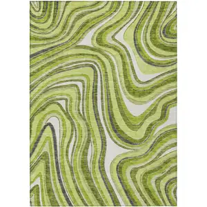 Photo of Lime Green And Charcoal Abstract Washable Indoor Outdoor Area Rug