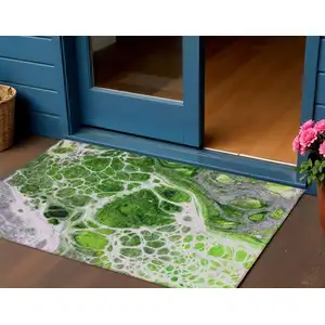 Photo of Lime Green And Gray Nautical Washable Indoor Outdoor Area Rug