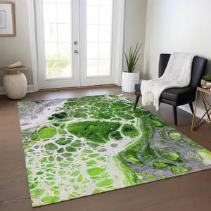 Photo of Lime Green And Gray Nautical Washable Indoor Outdoor Area Rug