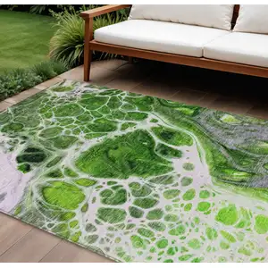 Photo of Lime Green And Gray Nautical Washable Indoor Outdoor Area Rug