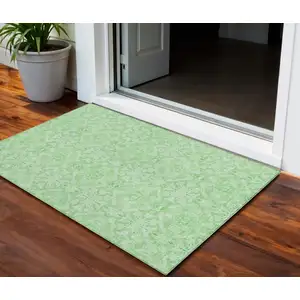 Photo of Lime Green And Green Medallion Washable Indoor Outdoor Area Rug