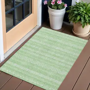 Photo of Lime Green And Green Southwestern Washable Indoor Outdoor Area Rug