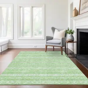 Photo of Lime Green And Green Southwestern Washable Indoor Outdoor Area Rug