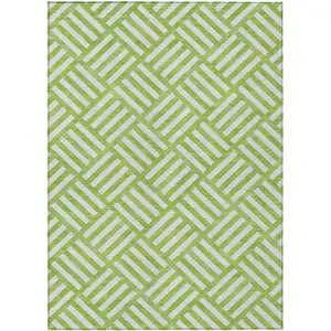 Photo of Lime Green And Ivory Geometric Washable Indoor Outdoor Area Rug