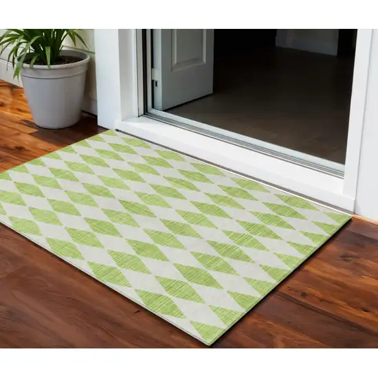 Lime Green Geometric Washable Indoor Outdoor Area Rug Photo 1