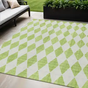 Photo of Lime Green Geometric Washable Indoor Outdoor Area Rug