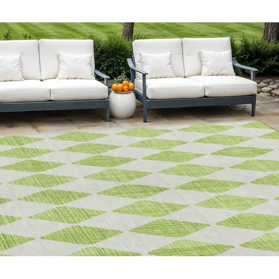 Lime Green Geometric Washable Indoor Outdoor Area Rug Photo 1