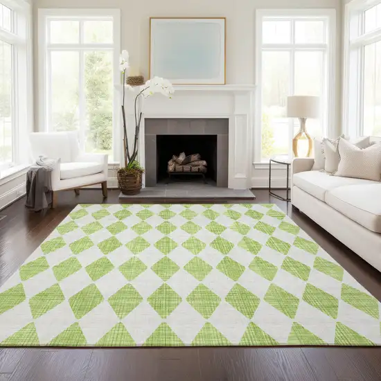 Lime Green Geometric Washable Indoor Outdoor Area Rug Photo 8