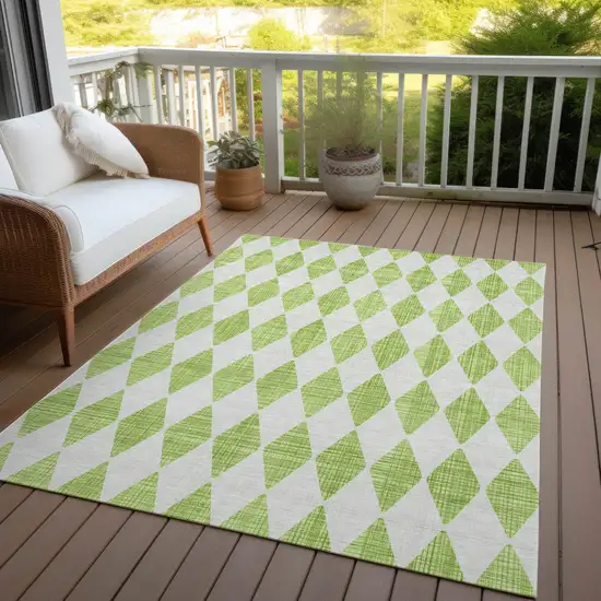 Lime Green Geometric Washable Indoor Outdoor Area Rug Photo 7