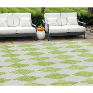 Photo of Lime Green Geometric Washable Indoor Outdoor Area Rug