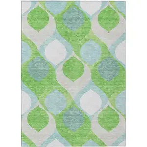 Photo of Lime Green Sky Blue And Denim Blue Ogee Washable Indoor Outdoor Area Rug