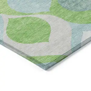 Photo of Lime Green Sky Blue And Denim Blue Ogee Washable Indoor Outdoor Area Rug