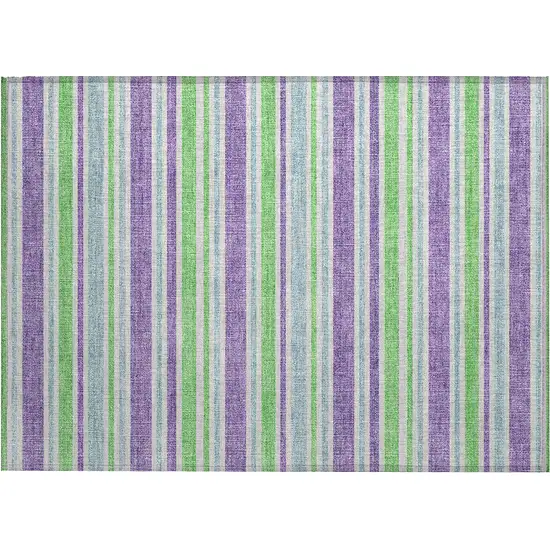 Green Purple and Blue Striped Washable Non Skid Indoor Outdoor Area Rug Photo 2