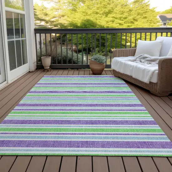 Green Purple and Blue Striped Washable Non Skid Indoor Outdoor Area Rug Photo 5