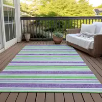 Photo of Lime Green Striped Washable Non Skid Indoor Outdoor Area Rug