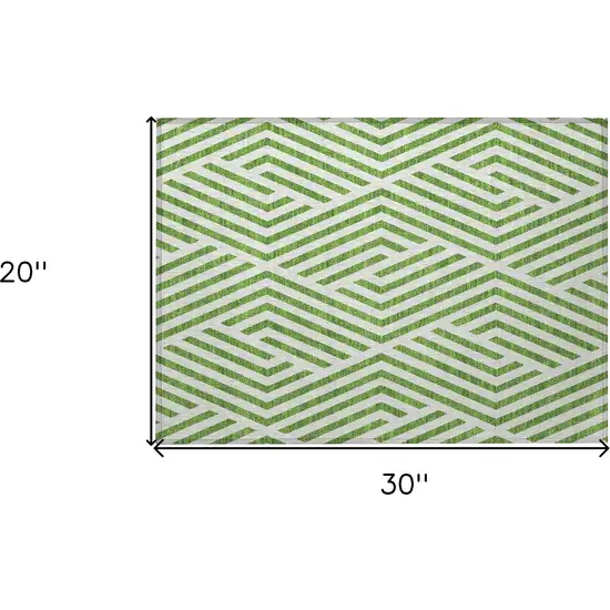 Lime Green and White Geometric Washable Non Skid Indoor Outdoor Area Rug Photo 8