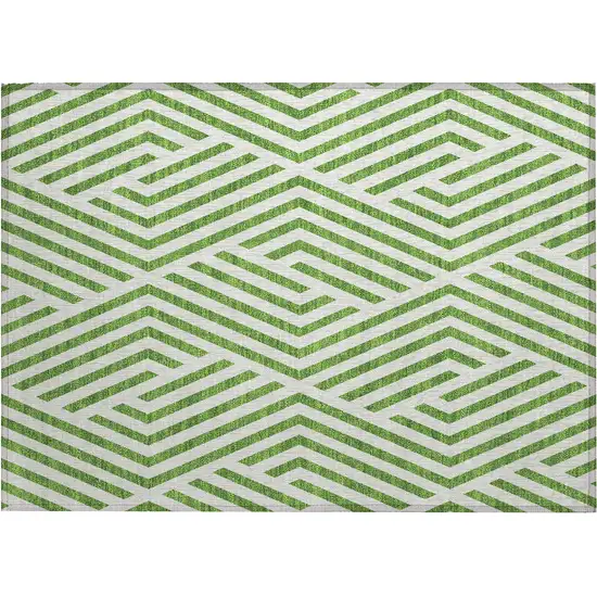 Lime Green and White Geometric Washable Non Skid Indoor Outdoor Area Rug Photo 3