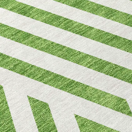 Lime Green and White Geometric Washable Non Skid Indoor Outdoor Area Rug Photo 9