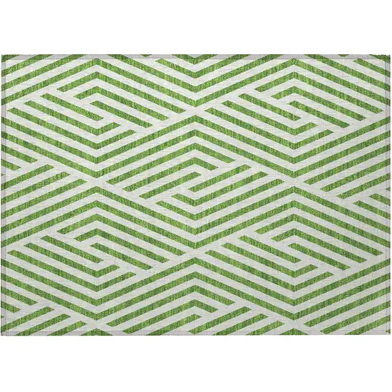 Lime Green and White Geometric Washable Non Skid Indoor Outdoor Area Rug Photo 1