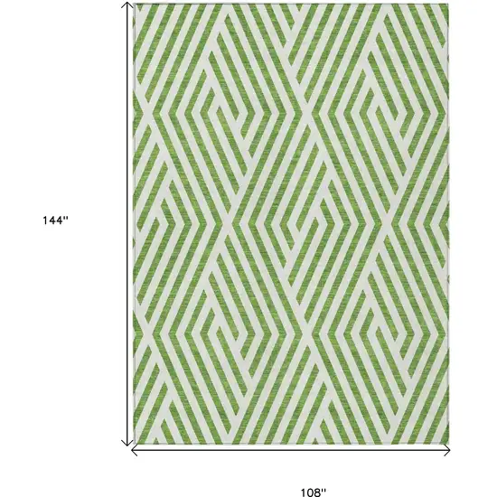 Lime Green and White Geometric Washable Non Skid Indoor Outdoor Area Rug Photo 3